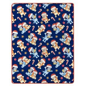 Bluey Santa Hat Bows & Candy Canes Silk Touch Throw Blanket NWT
